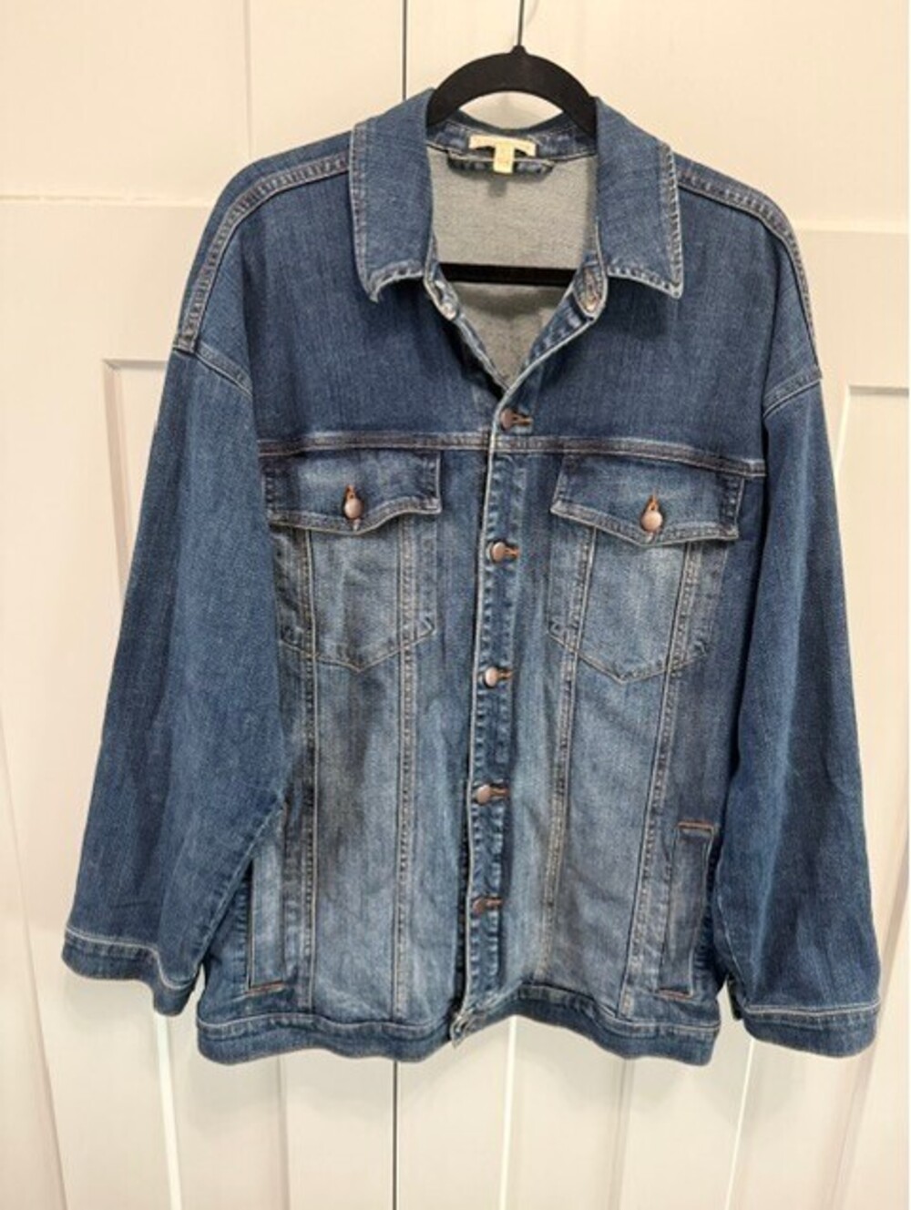 Eileen Fisher Women's classic oversized stretch dark wash denim long sz Medium